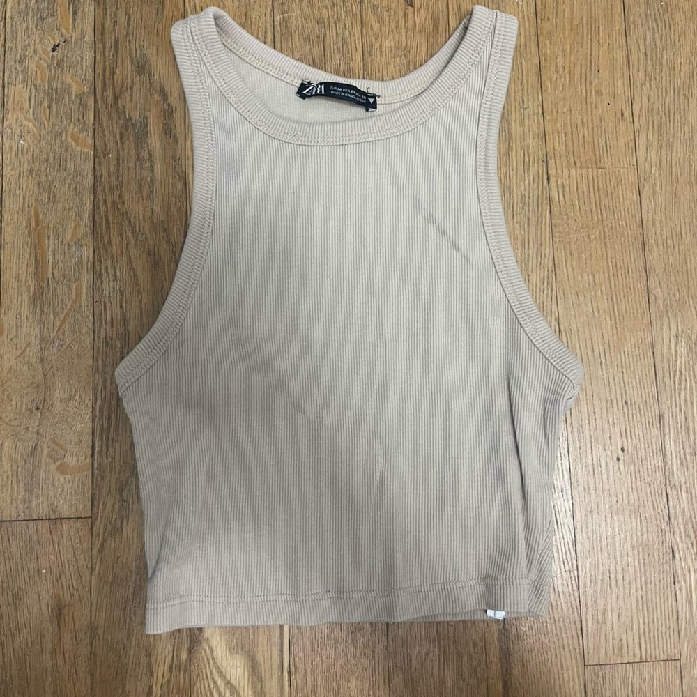 Zara Light Beige Ribbed Tank Top